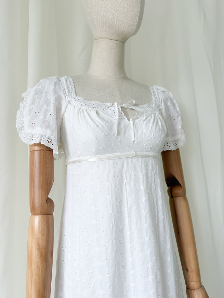 Angelic Divine Rare 1970s Trivia by Charm of Hollywood Broderie Anglaise Cotton Maxi Dress