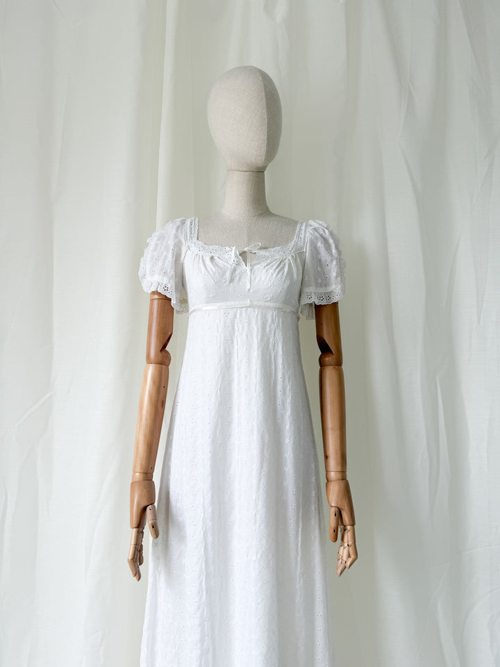 Angelic Divine Rare 1970s Trivia by Charm of Hollywood Broderie Anglaise Cotton Maxi Dress