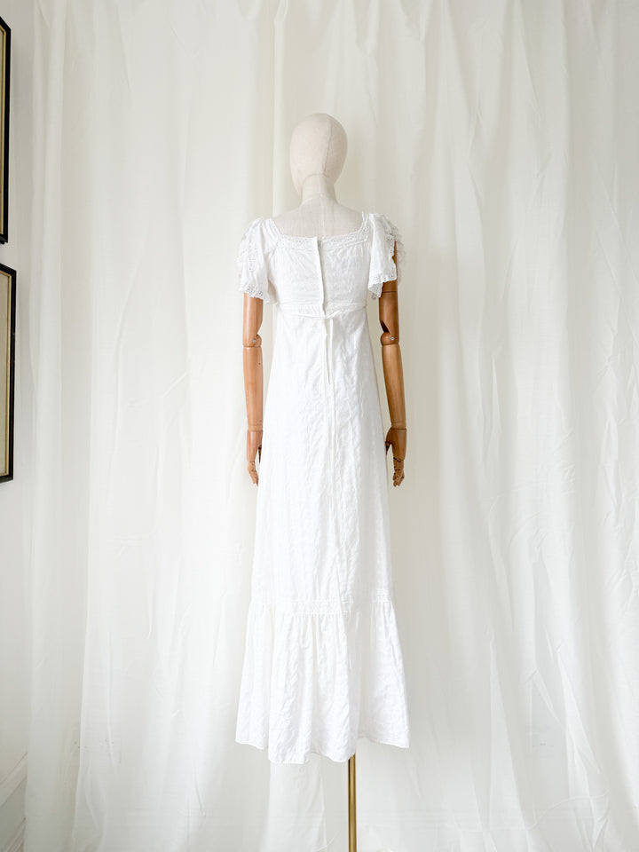 Angelic Divine Rare 1970s Trivia by Charm of Hollywood Broderie Anglaise Cotton Maxi Dress