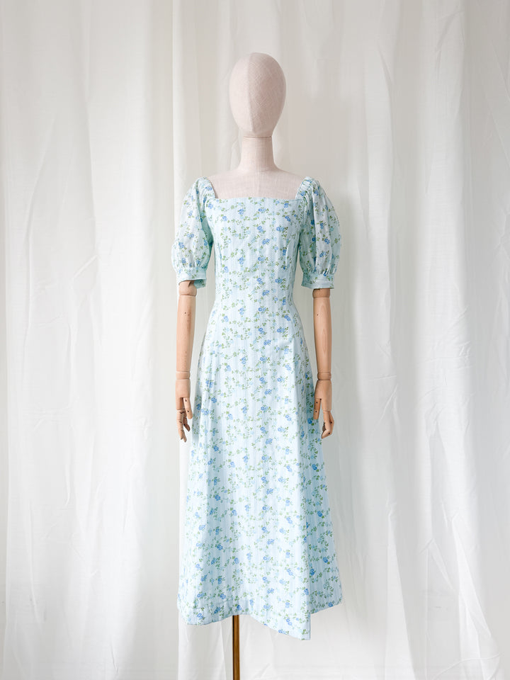 Beautiful 1970s Floral Cotton Puff Sleeve Maxi Dress