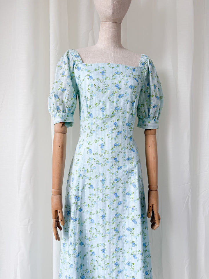 Beautiful 1970s Floral Cotton Puff Sleeve Maxi Dress