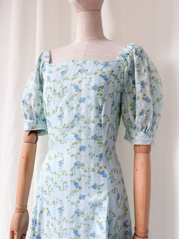 Beautiful 1970s Floral Cotton Puff Sleeve Maxi Dress