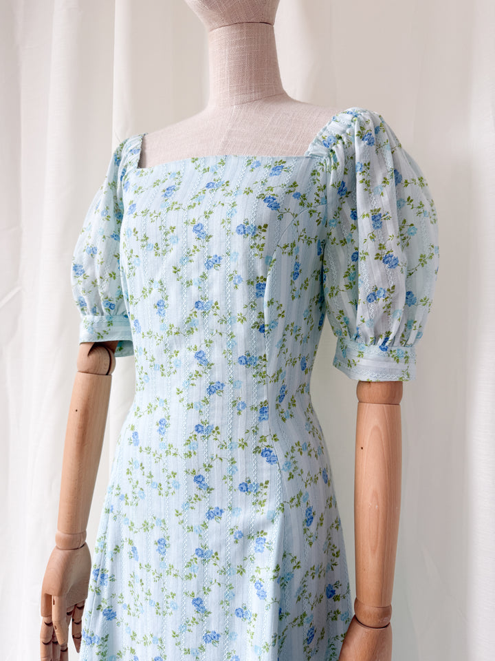 Beautiful 1970s Floral Cotton Puff Sleeve Maxi Dress