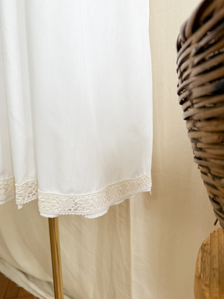Breathtaking 70s Handmade Soft White Cotton Lace Trimmed Maxi Dress