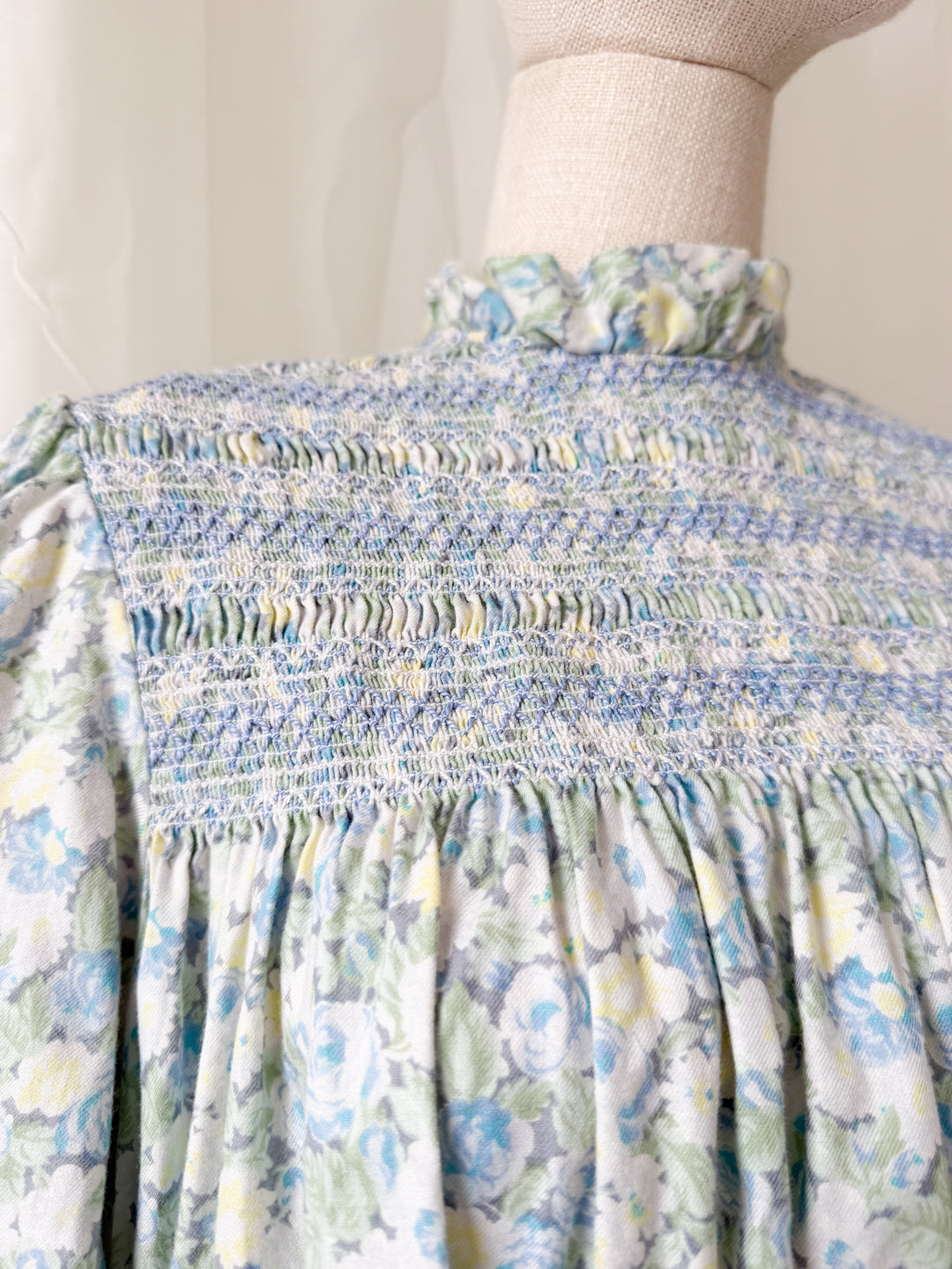 Incredible Beautiful Rare 1970s Liberty Viyella Cotton Wool Blend Hand Smocked Midi Dress