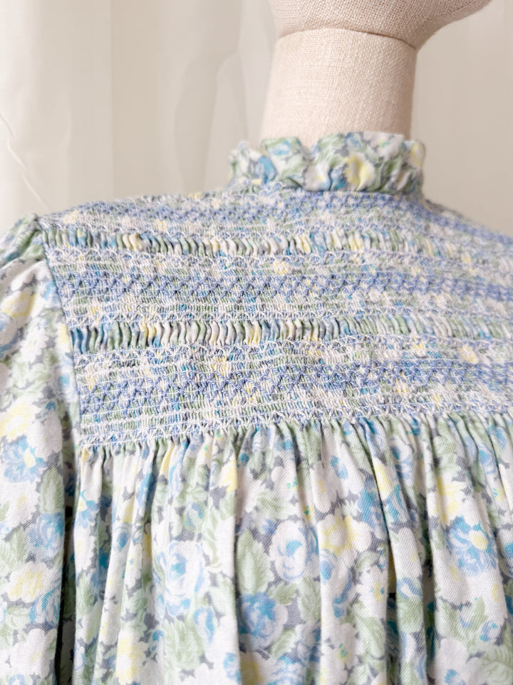 Incredible Beautiful Rare 1970s Liberty Viyella Cotton Wool Blend Hand Smocked Midi Dress
