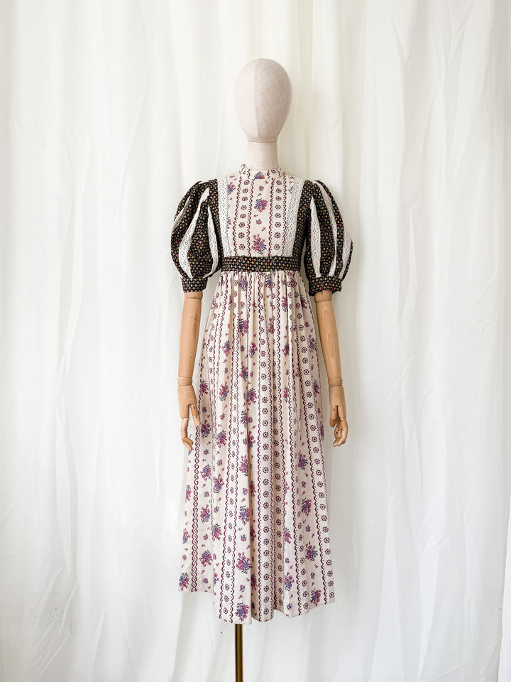 Holy Grail Rare Thea Porter for David Rome Cotton Prairie Puff Sleeve Midaxi Dress