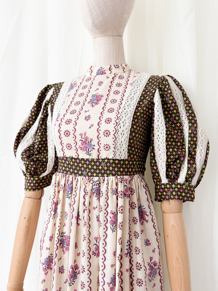 Holy Grail Rare Thea Porter for David Rome Cotton Prairie Puff Sleeve Midaxi Dress