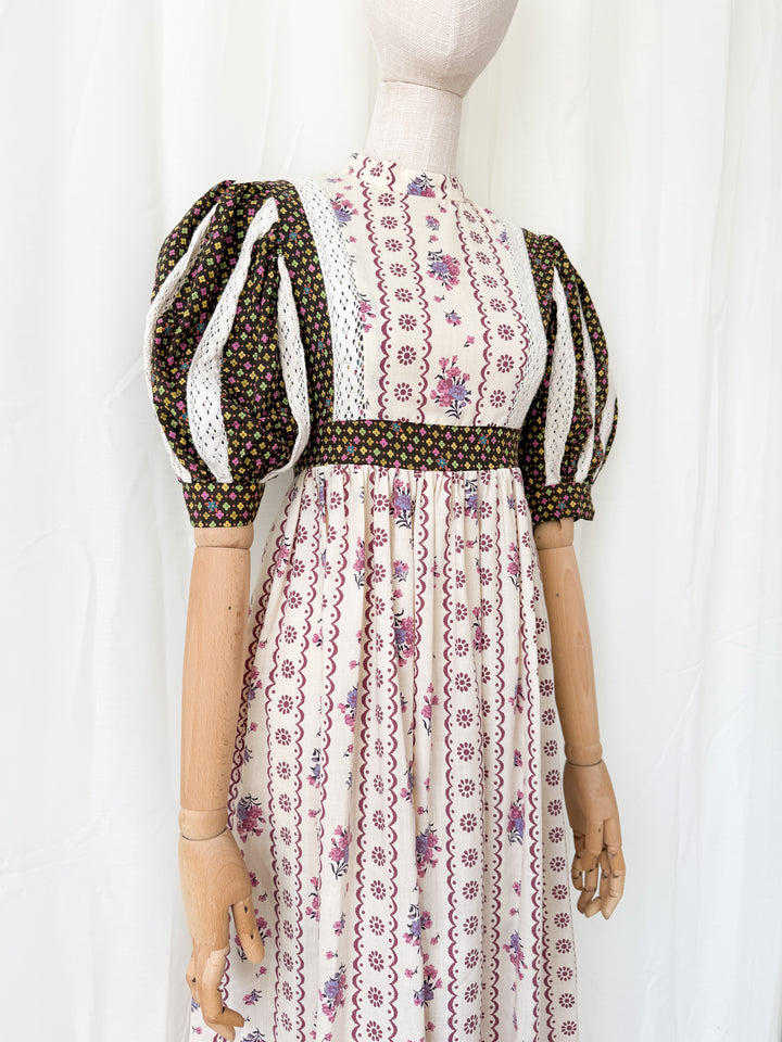 Holy Grail Rare Thea Porter for David Rome Cotton Prairie Puff Sleeve Midaxi Dress
