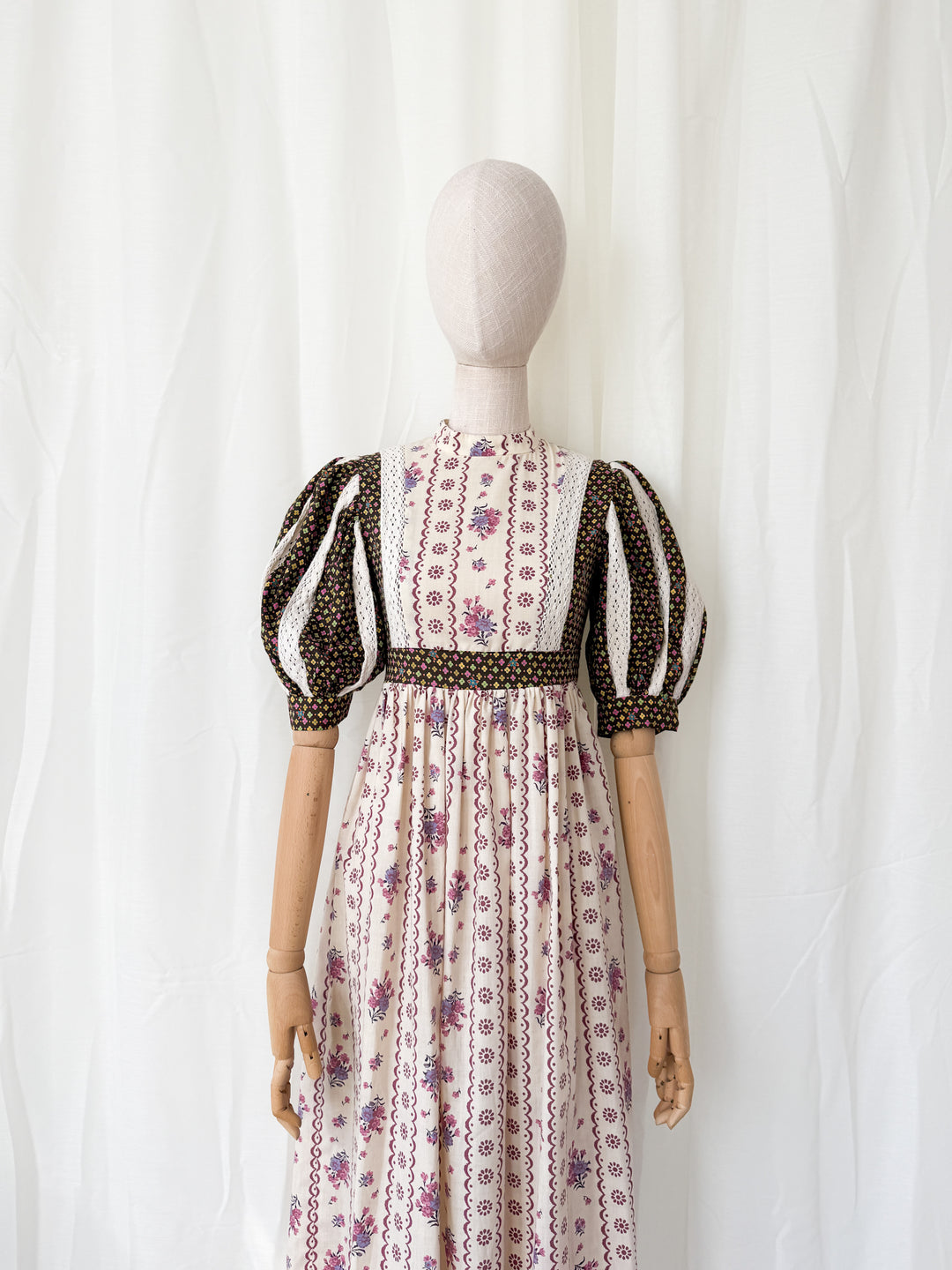 Holy Grail Rare Thea Porter for David Rome Cotton Prairie Puff Sleeve Midaxi Dress