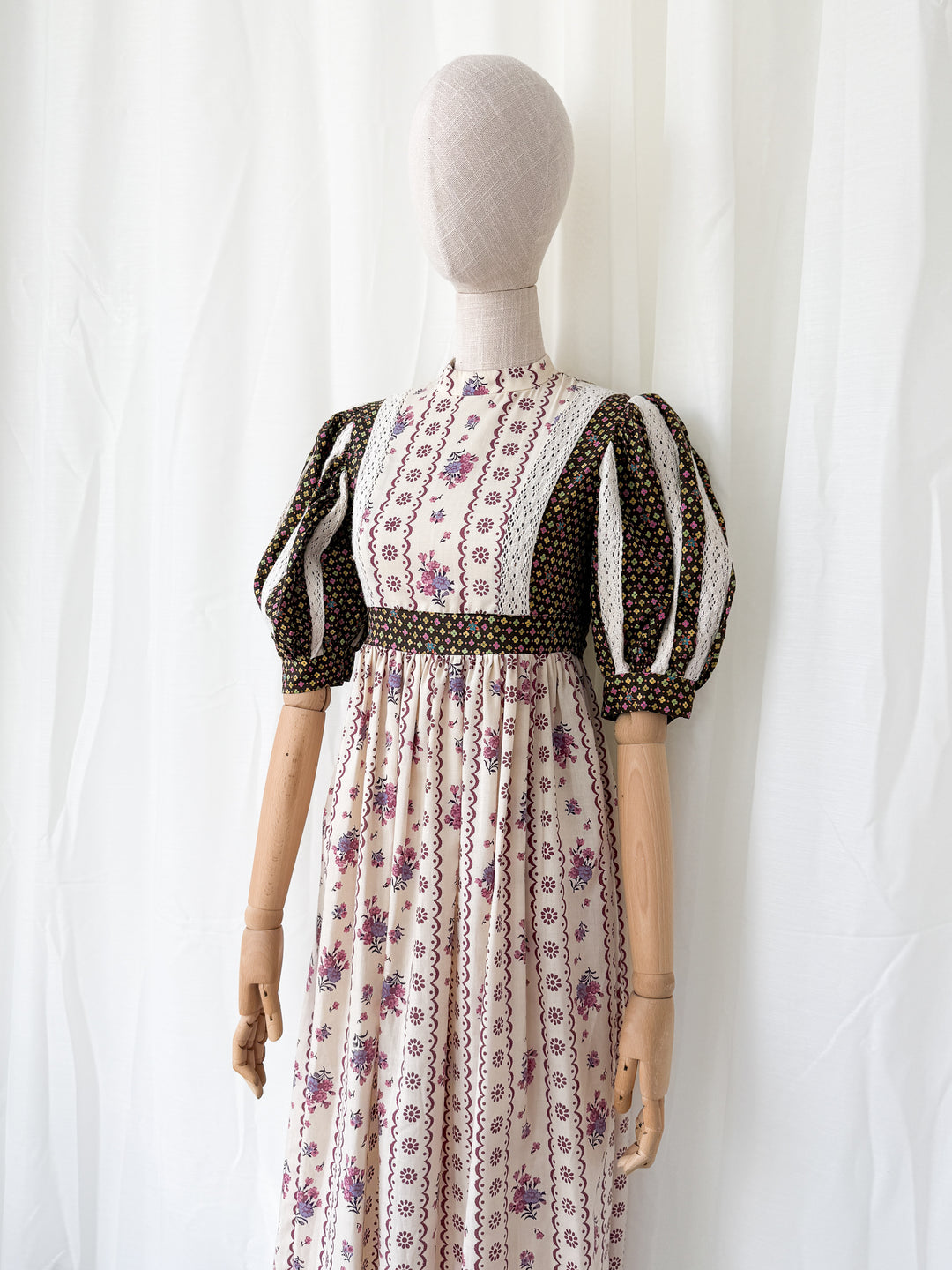 Holy Grail Rare Thea Porter for David Rome Cotton Prairie Puff Sleeve Midaxi Dress