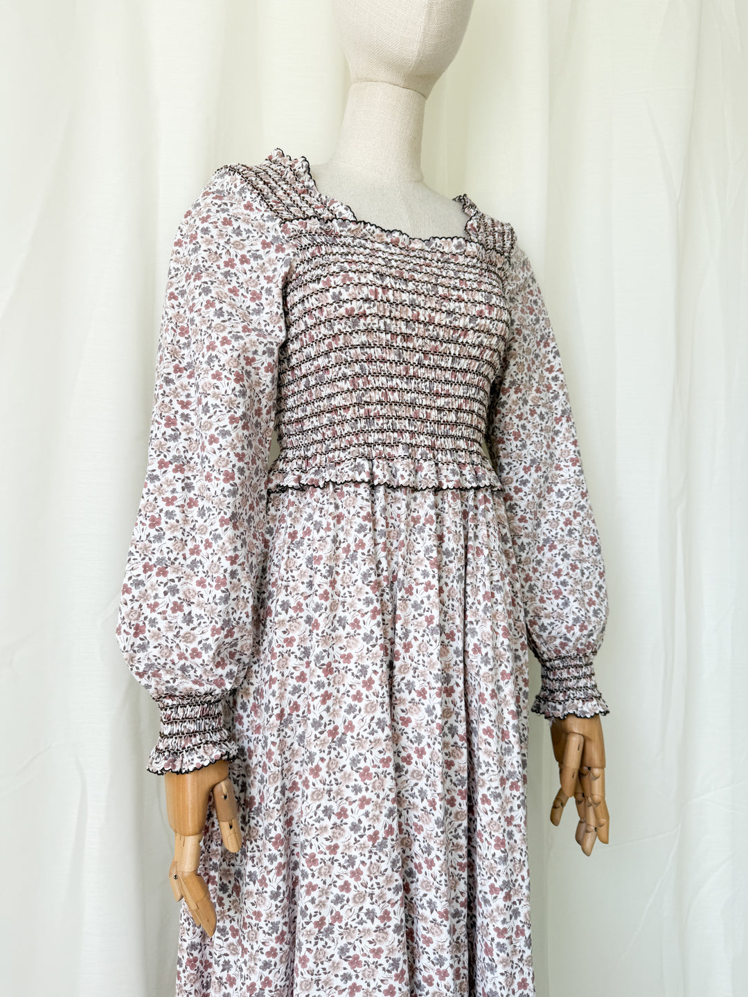 Dreamy Rare 1970s Travers Tempos Smocked Bodice Cotton Maxi Dress