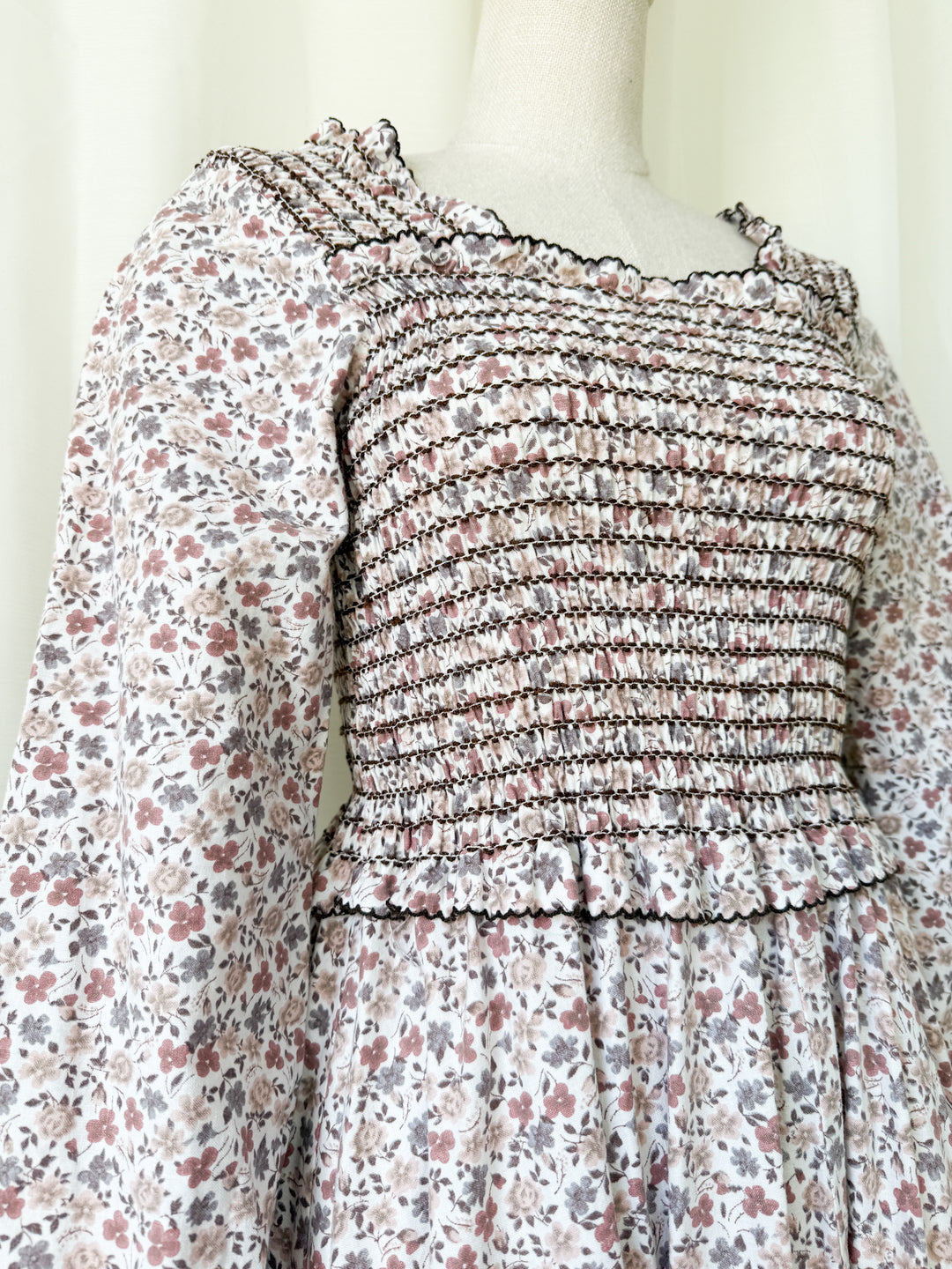 Dreamy Rare 1970s Travers Tempos Smocked Bodice Cotton Maxi Dress