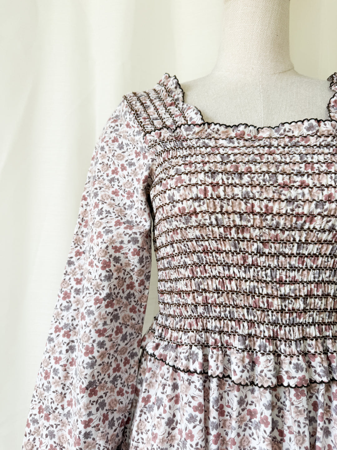 Dreamy Rare 1970s Travers Tempos Smocked Bodice Cotton Maxi Dress