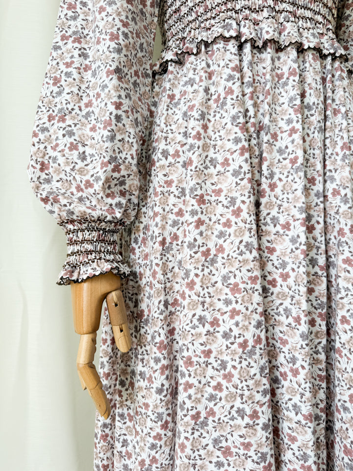 Dreamy Rare 1970s Travers Tempos Smocked Bodice Cotton Maxi Dress