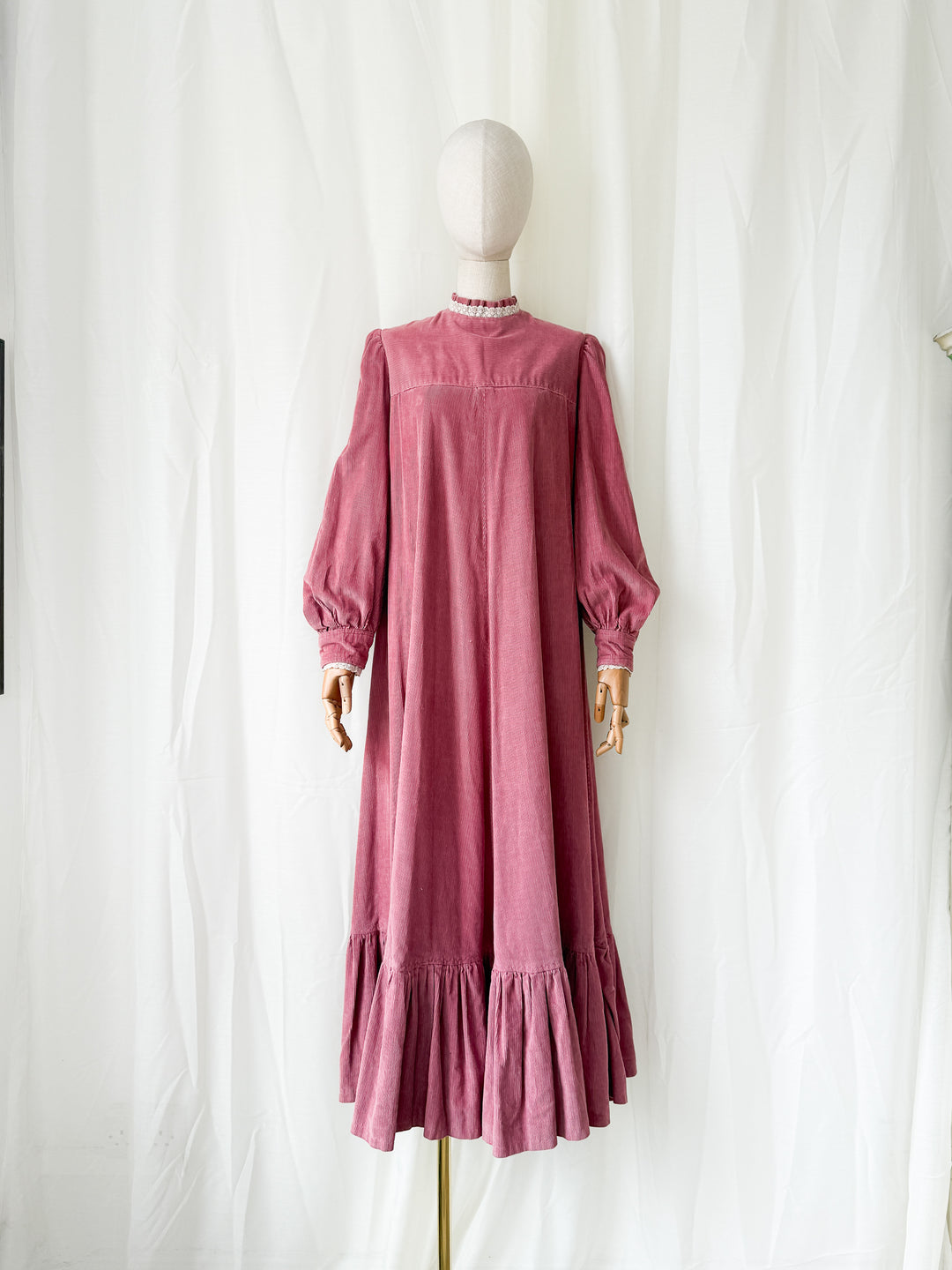 Insane Rare 1970s Pink Heavy Corduroy Cotton Maxi Dress
