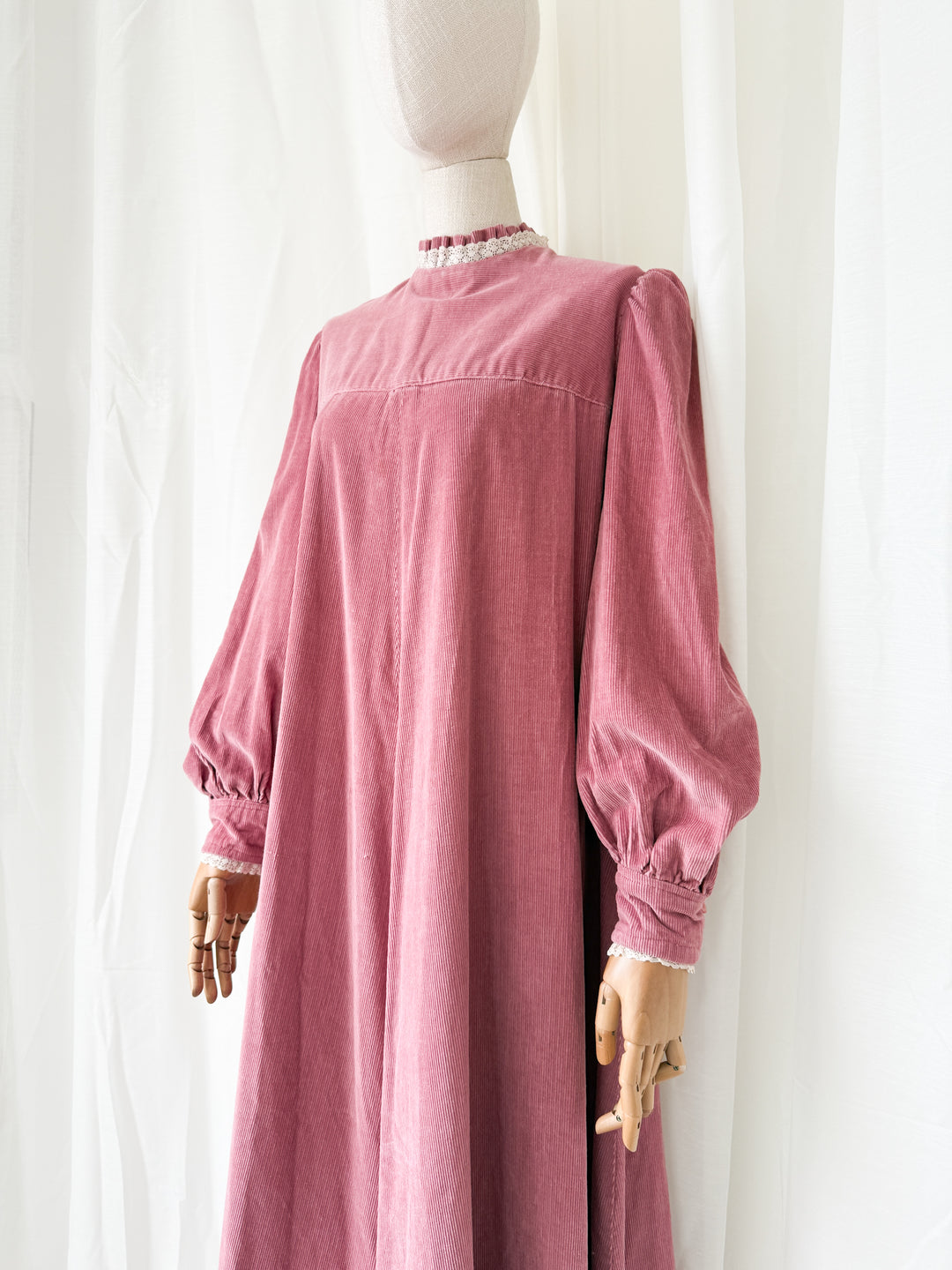 Insane Rare 1970s Pink Heavy Corduroy Cotton Maxi Dress