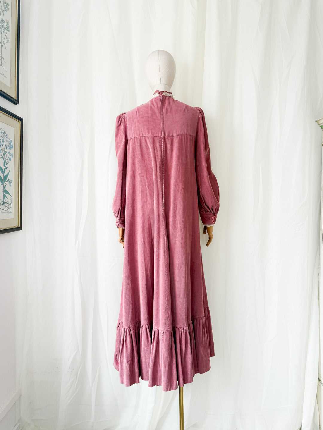 Insane Rare 1970s Pink Heavy Corduroy Cotton Maxi Dress