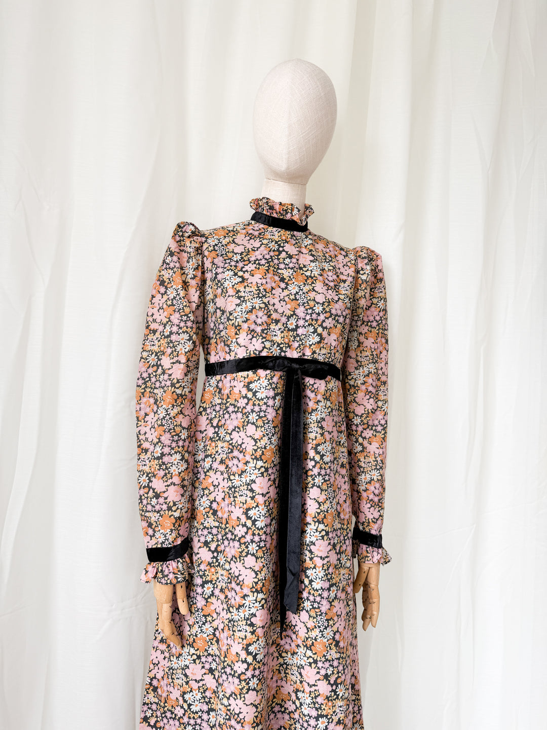 Insane Rare 1970s Dark Floral Cotton Maxi Dress by Quad