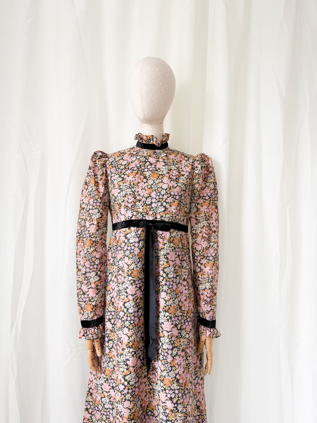 Insane Rare 1970s Dark Floral Cotton Maxi Dress by Quad
