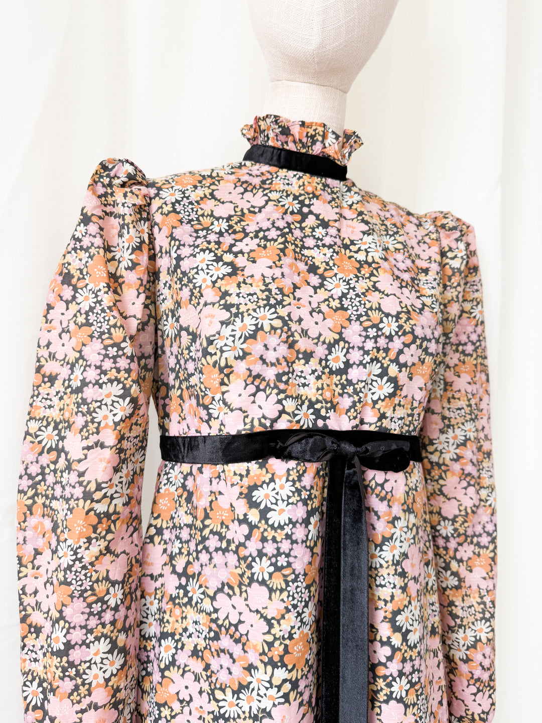 Insane Rare 1970s Dark Floral Cotton Maxi Dress by Quad