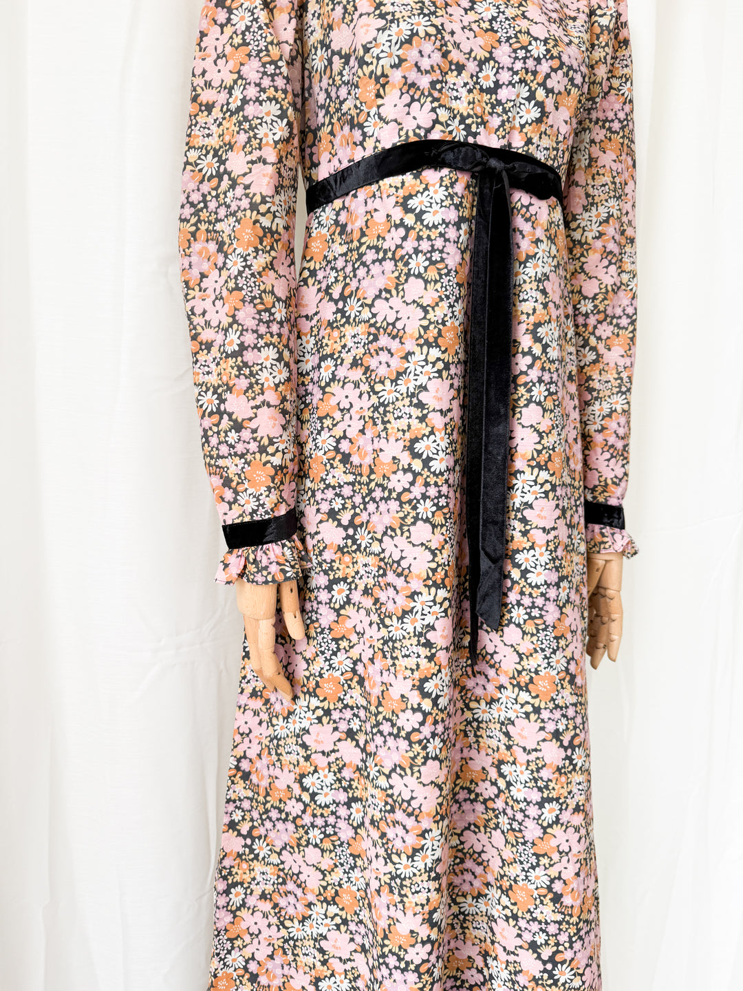 Insane Rare 1970s Dark Floral Cotton Maxi Dress by Quad
