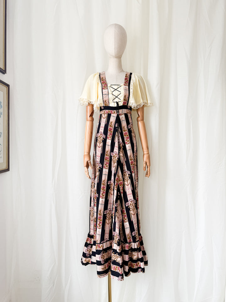 Heavenly Rare 1970s Bohemian Witchy Floral Cotton Maxi Dress