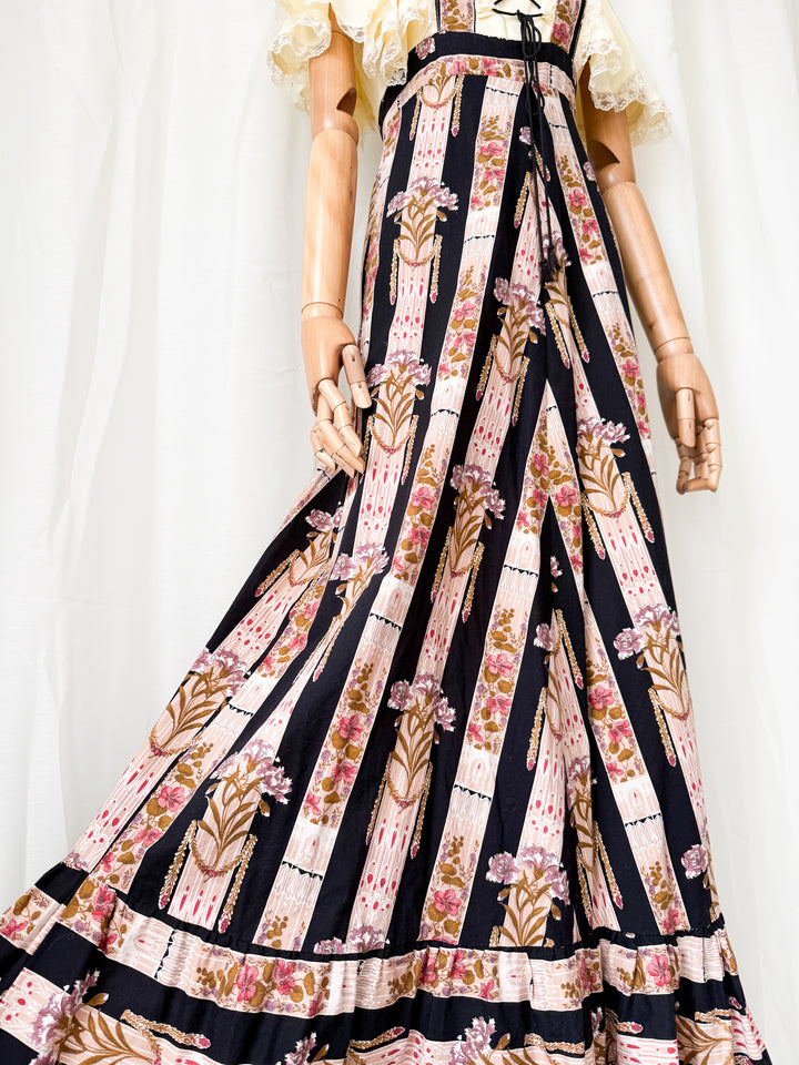 Heavenly Rare 1970s Bohemian Witchy Floral Cotton Maxi Dress
