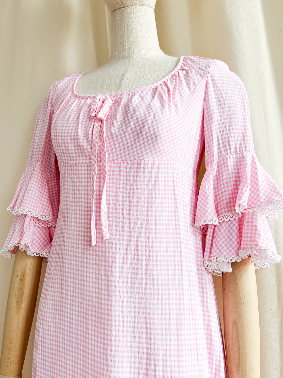 Amy ~ Gorge 1970s Pink Gingham Cotton Prairie Dress