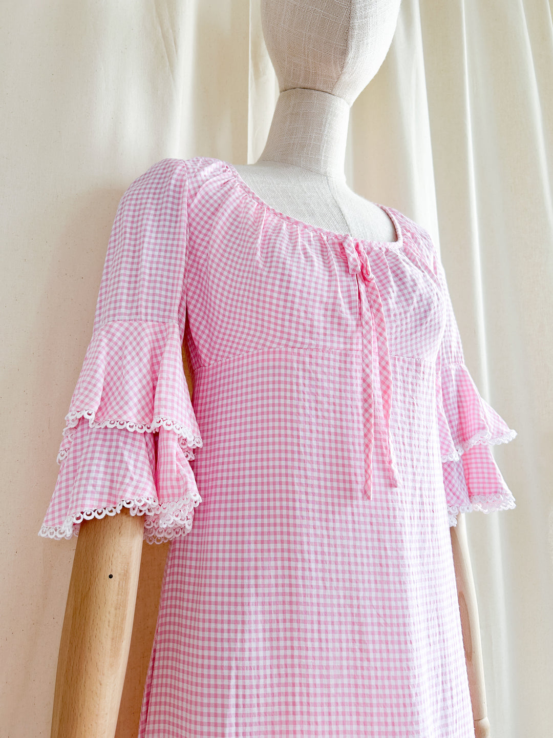 Amy ~ Gorge 1970s Pink Gingham Cotton Prairie Dress