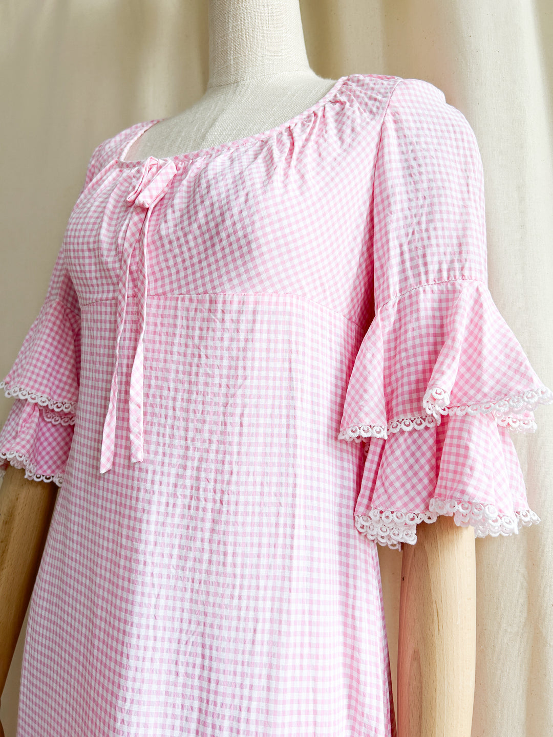 Amy ~ Gorge 1970s Pink Gingham Cotton Prairie Dress