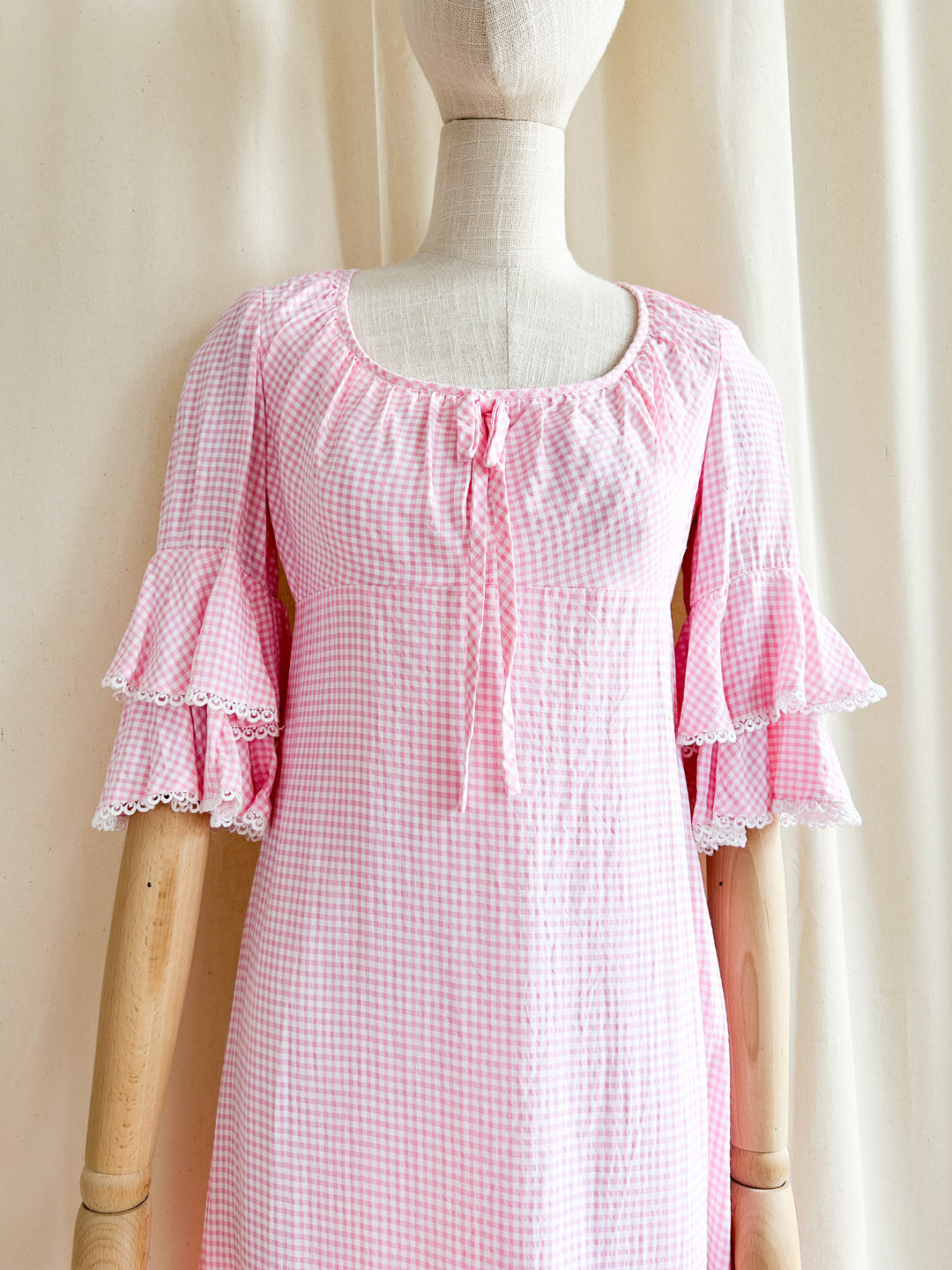 Amy ~ Gorge 1970s Pink Gingham Cotton Prairie Dress