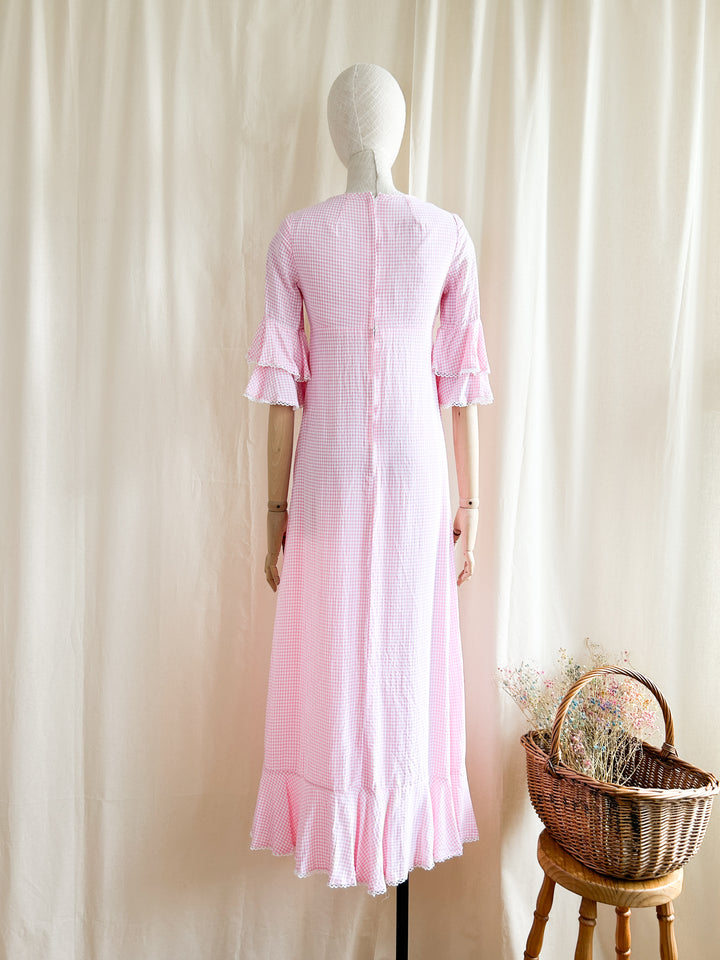 Amy ~ Gorge 1970s Pink Gingham Cotton Prairie Dress