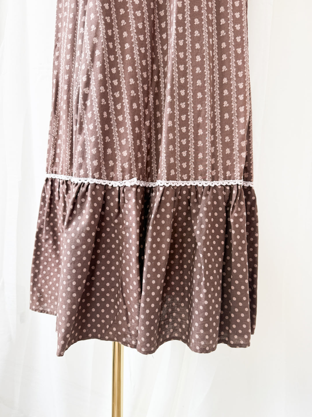 Gorgeous 1970s Smocked Bodice Cotton Maxi Dress