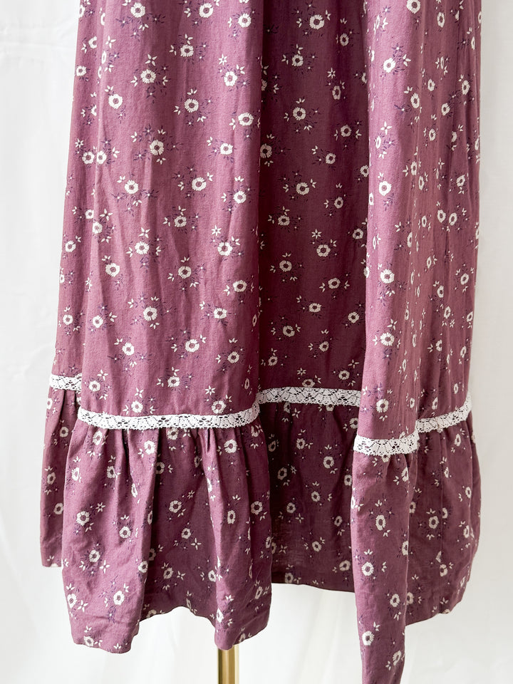 Stunning Rare Marion Donaldson Mauve Floral Cotton Billowing Sleeve Maxi Dress