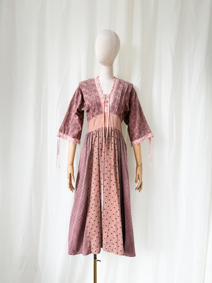 Absolutely Breathtaking 1970s Panelled Corduroy Cotton Bohemian Midi Dress