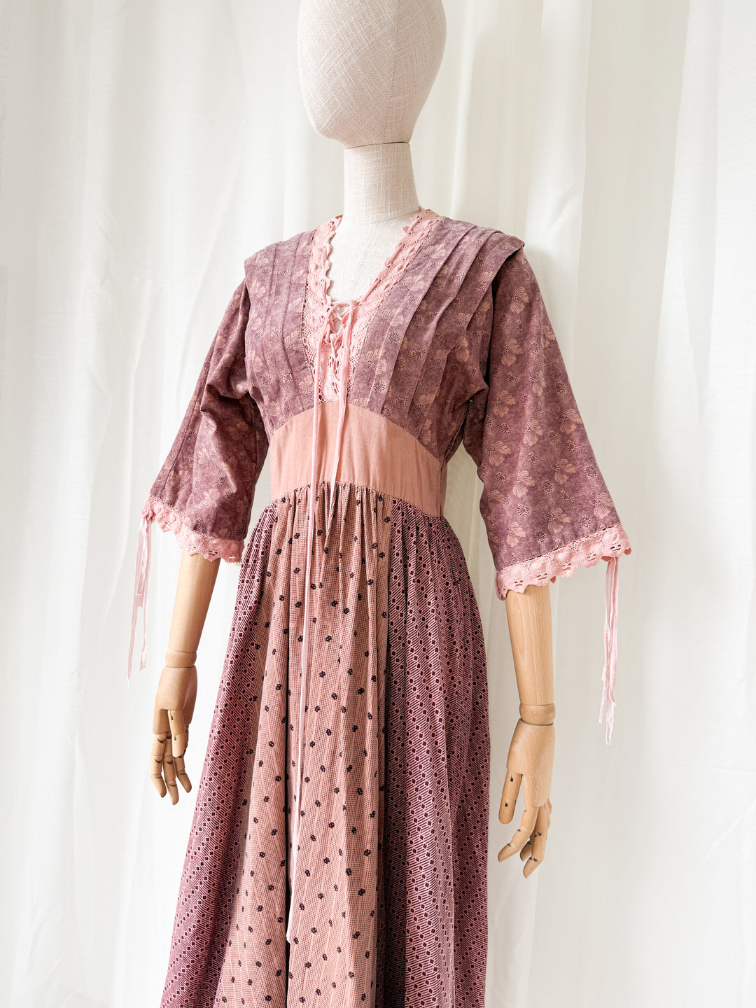Absolutely Breathtaking 1970s Panelled Corduroy Cotton Bohemian Midi Dress