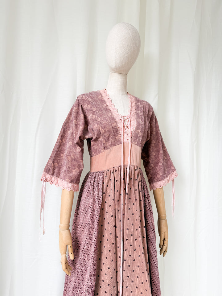 Absolutely Breathtaking 1970s Panelled Corduroy Cotton Bohemian Midi Dress