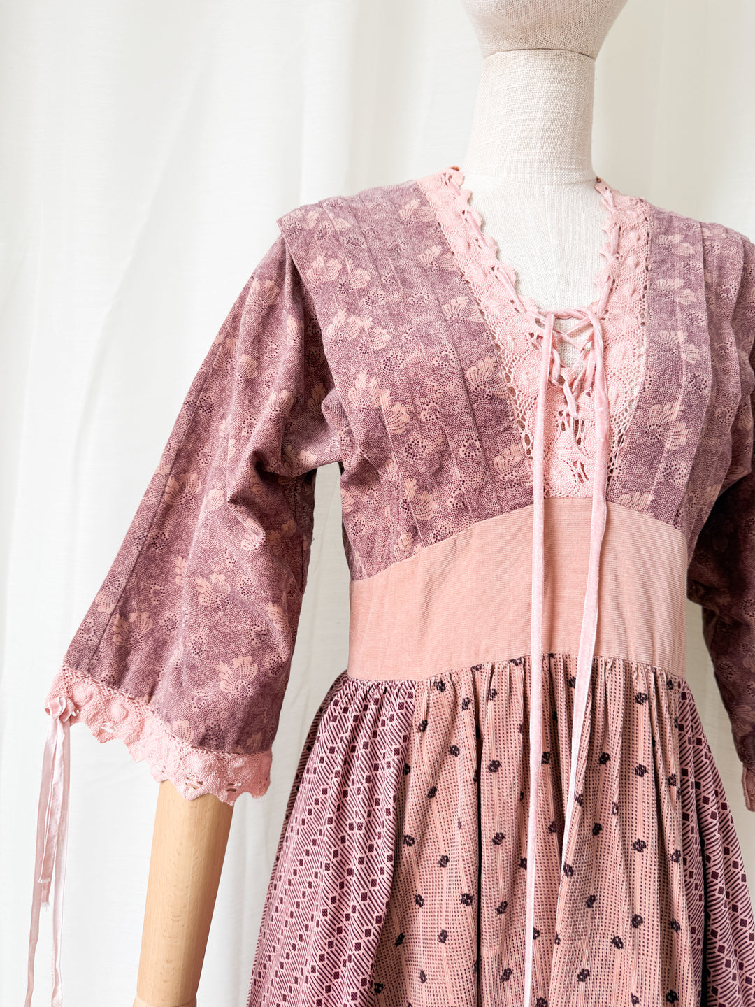 Absolutely Breathtaking 1970s Panelled Corduroy Cotton Bohemian Midi Dress