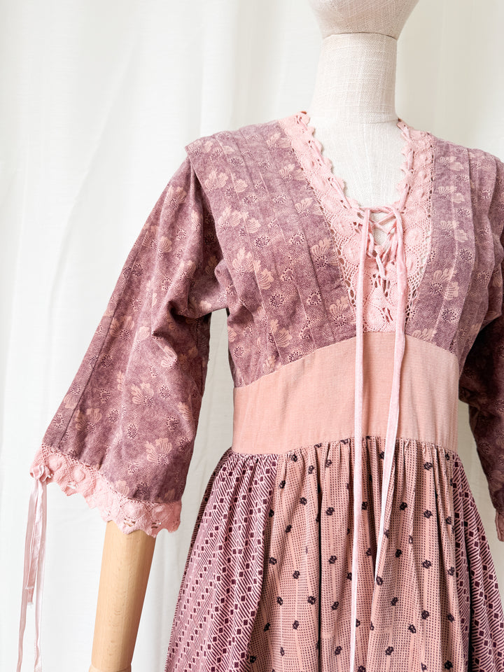 Absolutely Breathtaking 1970s Panelled Corduroy Cotton Bohemian Midi Dress
