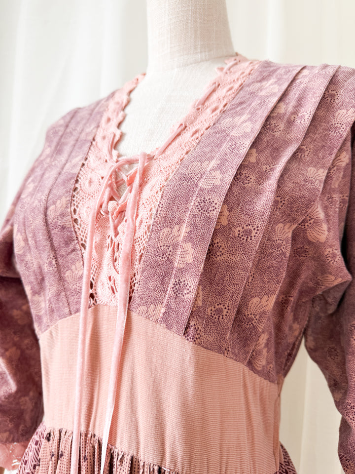 Absolutely Breathtaking 1970s Panelled Corduroy Cotton Bohemian Midi Dress
