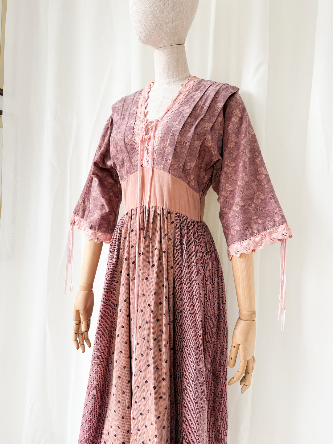 Absolutely Breathtaking 1970s Panelled Corduroy Cotton Bohemian Midi Dress