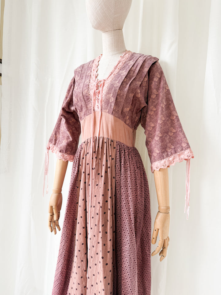 Absolutely Breathtaking 1970s Panelled Corduroy Cotton Bohemian Midi Dress