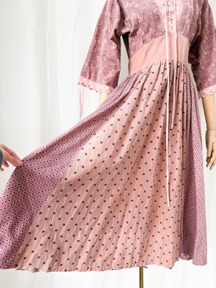Absolutely Breathtaking 1970s Panelled Corduroy Cotton Bohemian Midi Dress