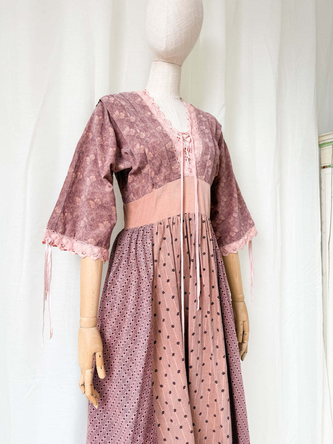 Absolutely Breathtaking 1970s Panelled Corduroy Cotton Bohemian Midi Dress