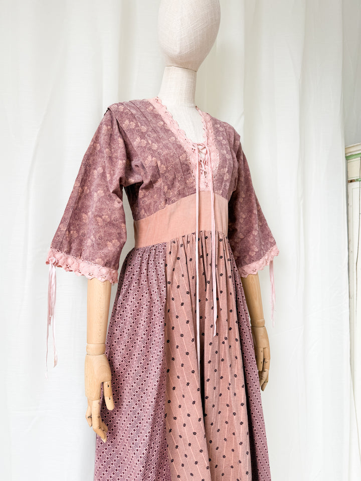 Absolutely Breathtaking 1970s Panelled Corduroy Cotton Bohemian Midi Dress