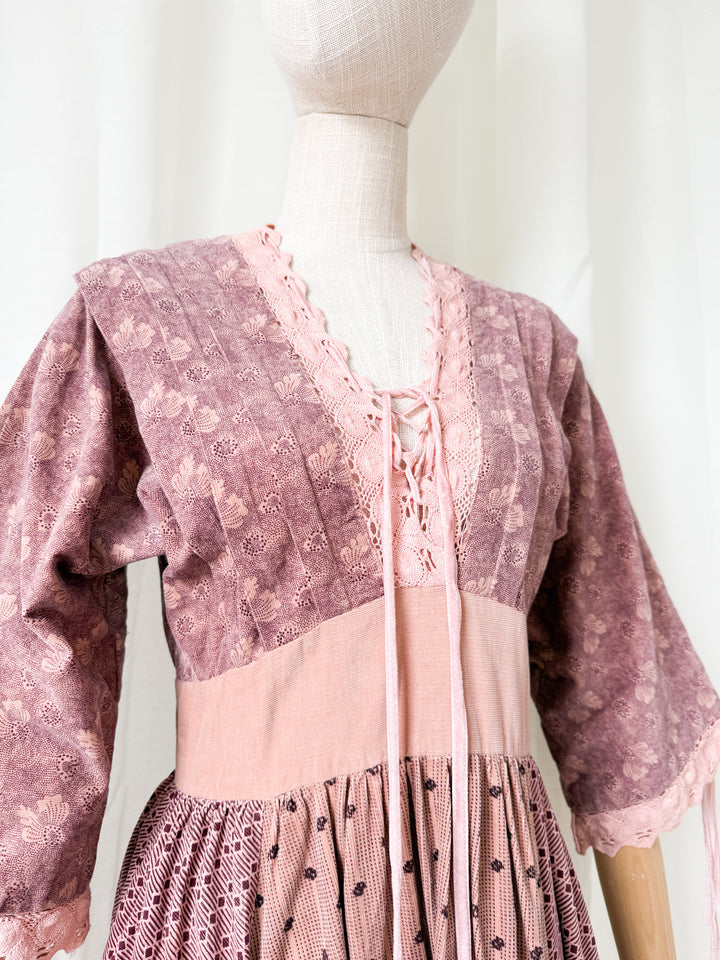 Absolutely Breathtaking 1970s Panelled Corduroy Cotton Bohemian Midi Dress