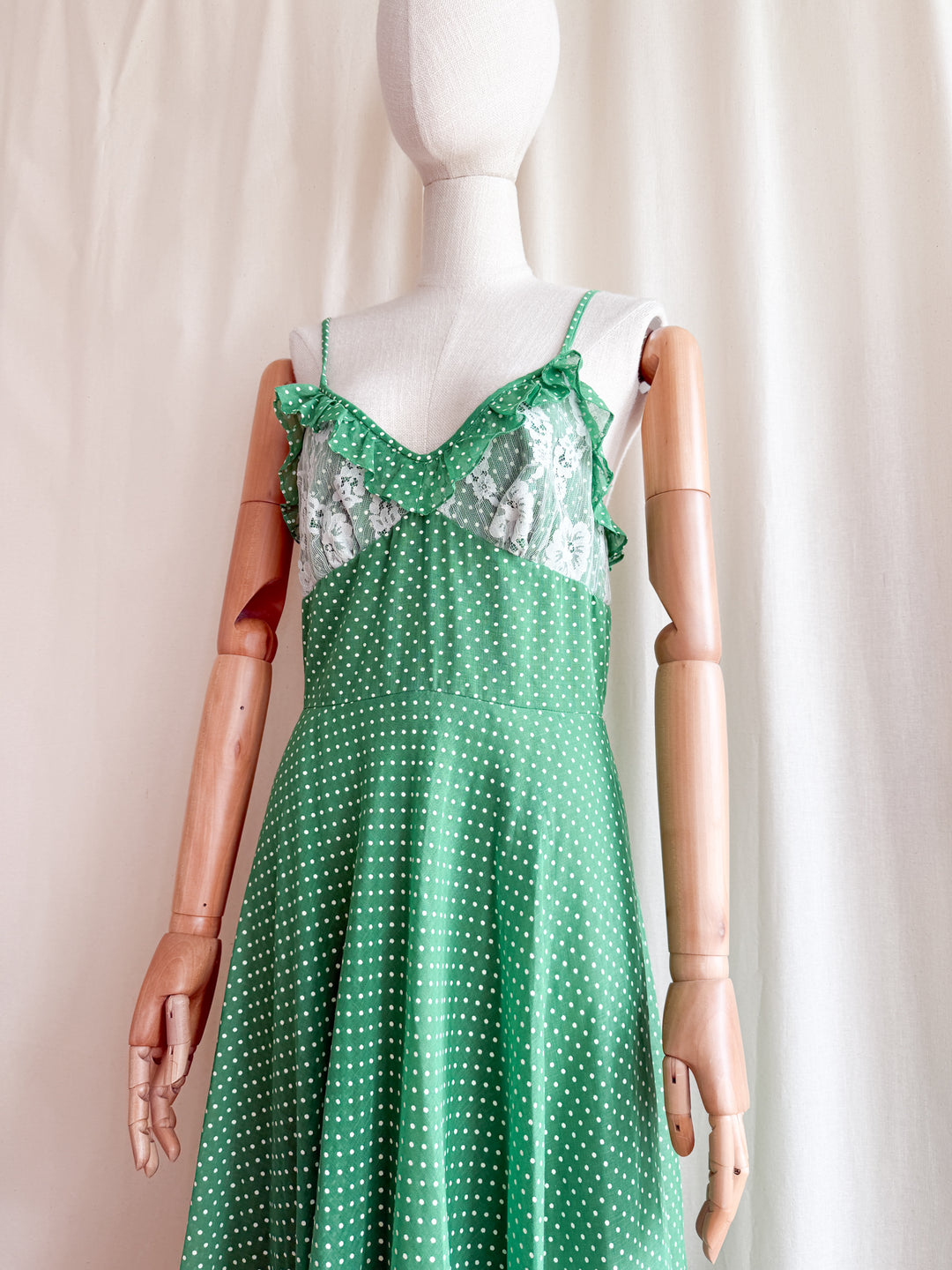 Stunning Clover Green Romantic 70s Cotton Maxi Dress by Kati