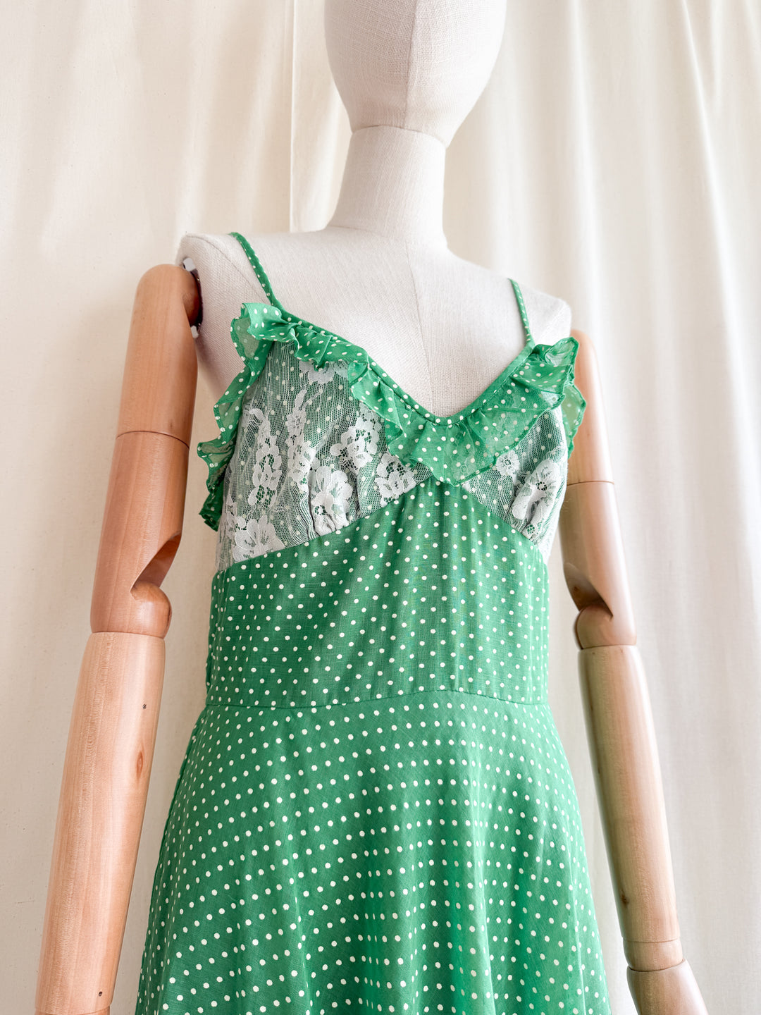 Stunning Clover Green Romantic 70s Cotton Maxi Dress by Kati