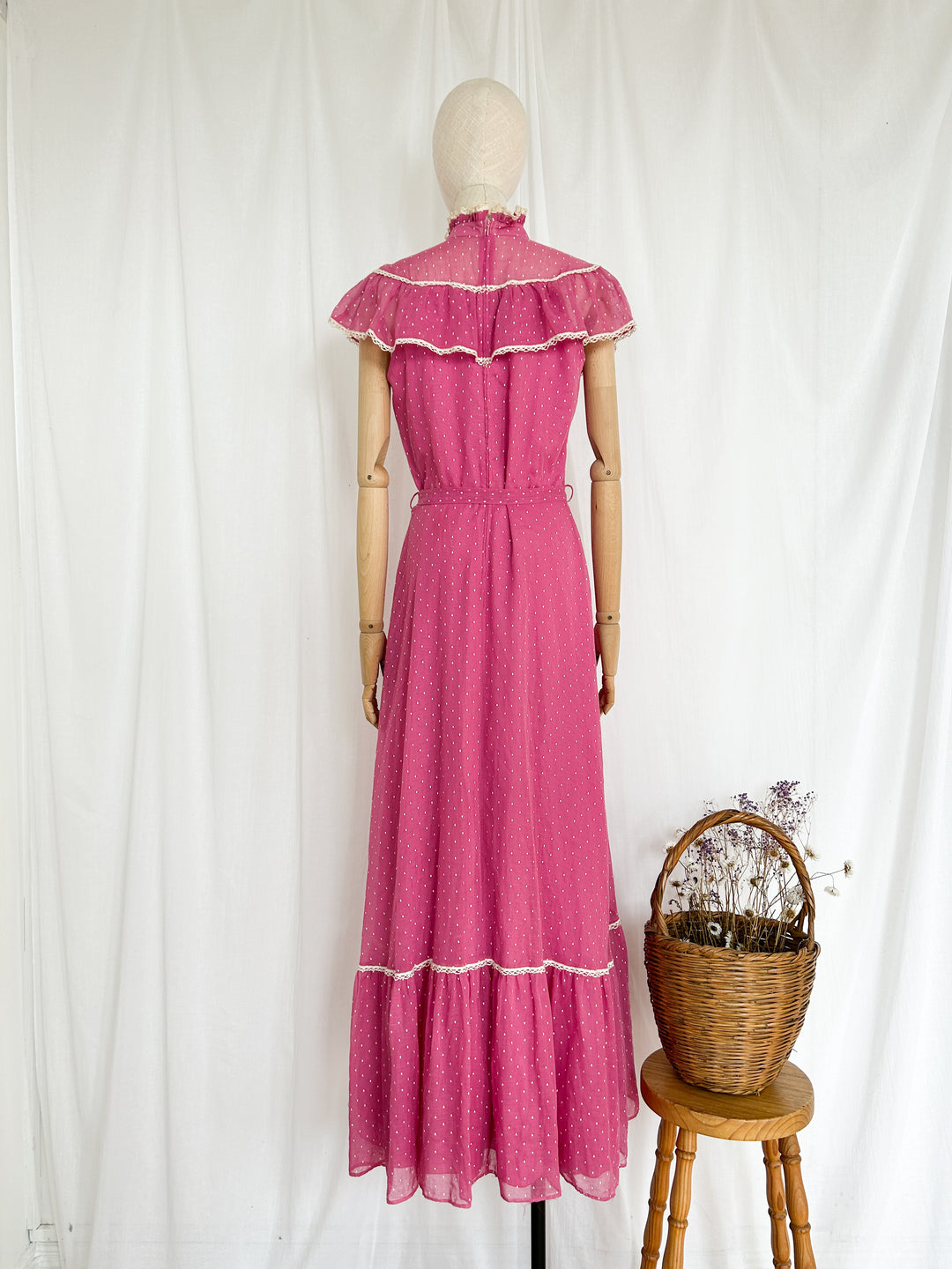 Stunning Barbie Pink Vera Mont 70s Prairie Dress